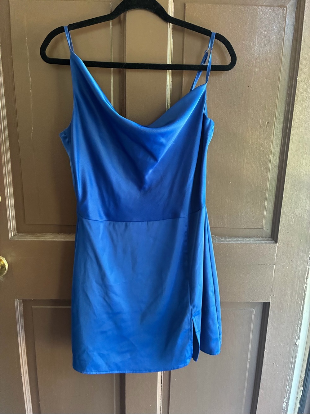 glam Royal Blue Satin Cowl Mini Dress